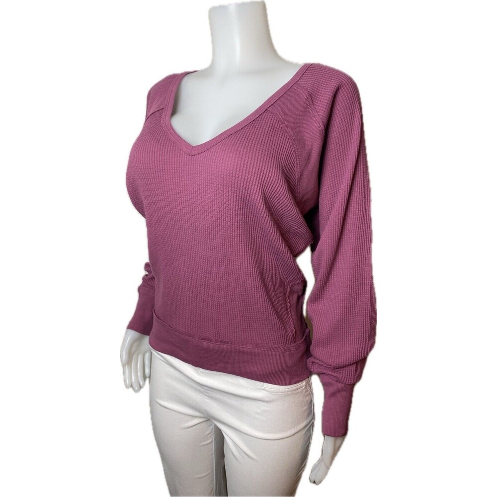 F. Free People Thermal Top Size XS Pink Blouse Dolman Sleeve  V Neck NWT $78